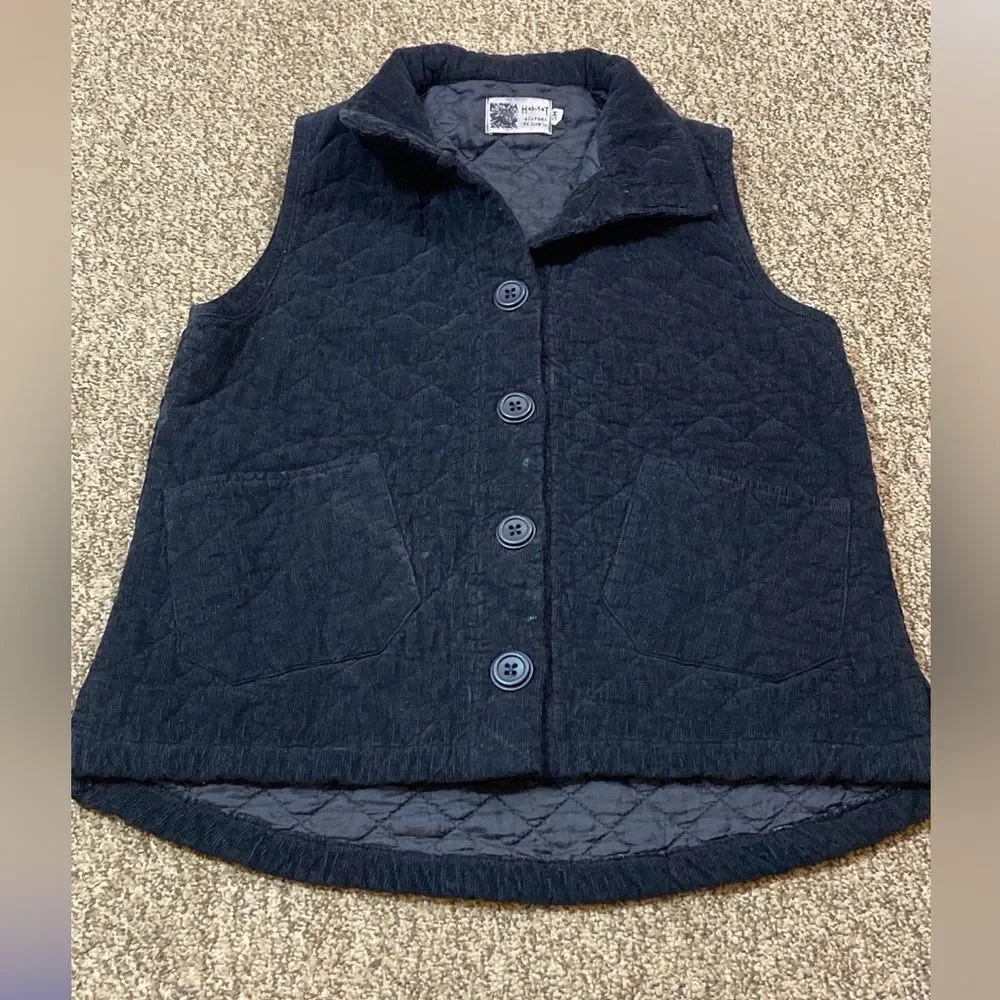 Habitat Clothes To Live In Women Jacket Vest Black Size SM 100% Cotton Courduroy